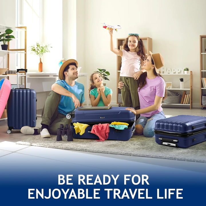 LEADZM 3er Kofferset Rollkoffer Hartschalen Reisekoffer Trolley Set Handgepäck 4 Rollen (Marineblau)