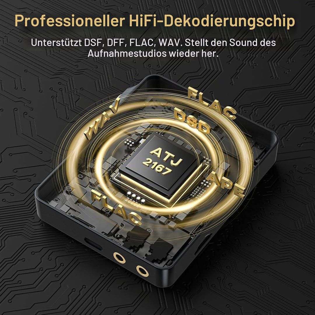 64GB Hi Res MP3 Player mit Bluetooth 5.3, DSD DAC Hi-Res FLAC Player Verlustfreier Musikplayer, Trag