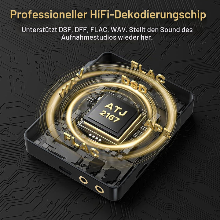 64GB Hi Res MP3 Player mit Bluetooth 5.3, DSD DAC Hi-Res FLAC Player Verlustfreier Musikplayer, Trag