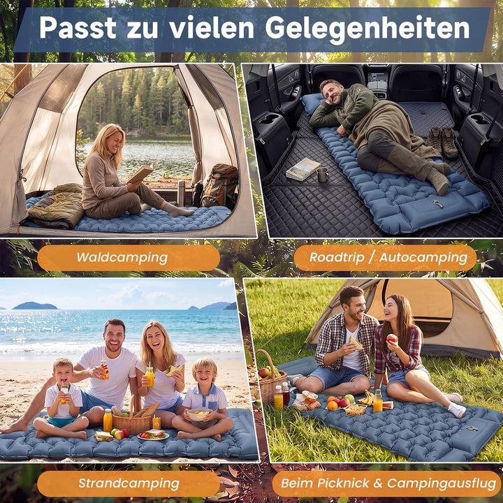 HAUSPROFI Isomatte Camping Luftmatratze extra breit, Ultraleicht, aufblasbar – mit integriertem Kiss