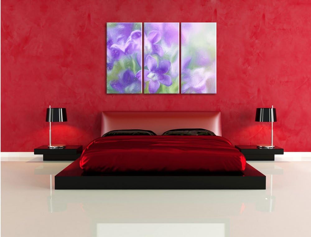 Pixxprint Lilane Lavendelblumen als Leinwandbild/Grösse: 3 Teilig (120x80) / Wandbild/Kunstdruck/fer