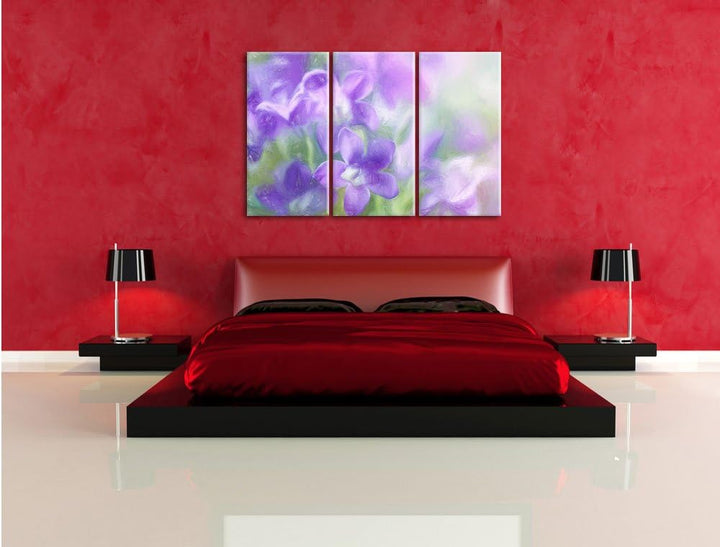 Pixxprint Lilane Lavendelblumen als Leinwandbild/Grösse: 3 Teilig (120x80) / Wandbild/Kunstdruck/fer