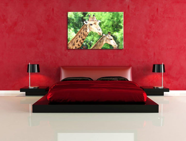 Giraffen Malerei Effekt, Format: 100x70 auf Leinwand, XXL riesige Bilder fertig gerahmt mit Keilrahm
