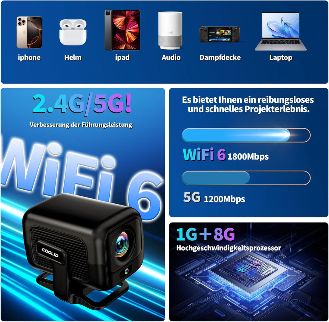 Beamer 4K Projektor Native 1080P [ Autofokus & 2026 Upgraded ] Mini Beamer Mit 5G WiFi 6 und BT 5.4