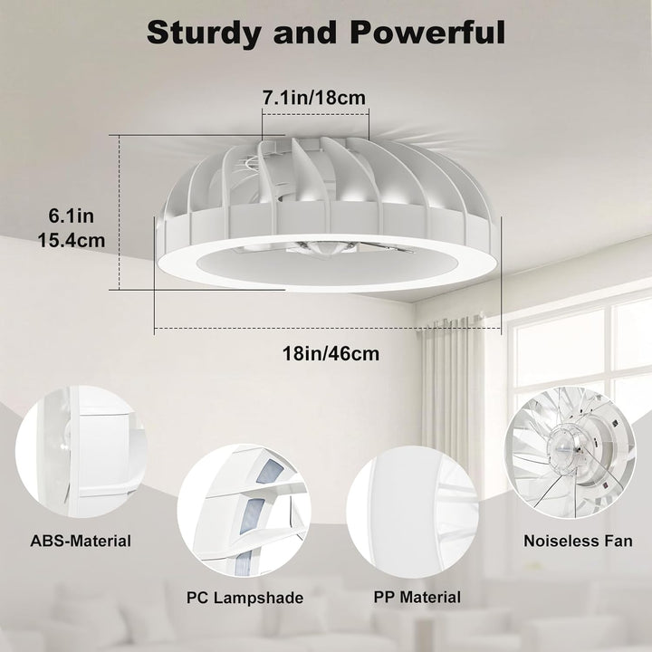 Ateroll Deckenventilator mit Beleuchtung Ø46CM, Deckenventilator mit Licht Dimmbar (3000K-4000K-6500