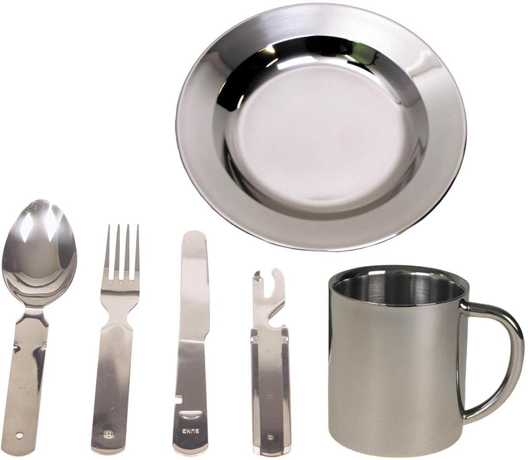 normani Camping Edelstahl Geschirrset Besteck + Teller + Tasse Edelstahl Einheitsgrösse, Edelstahl E
