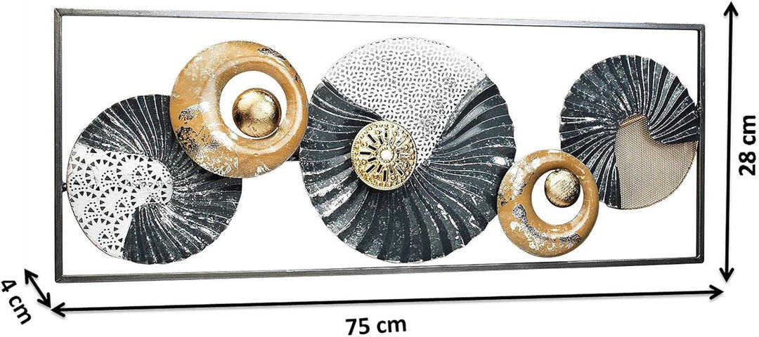 Kobolo Wandbild Wanddeko Metallbild 3D-Bild - SEASHELL -anthrazit weiss gold- ca 28x75 cm