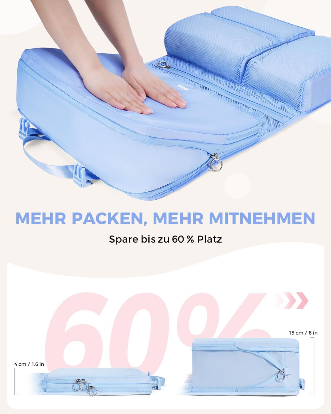 WANDF 6-in-1 Packing Cubes Koffer Organizer mit 360°-Aufhängehaken, Wasserabweisende Packwürfel Komp