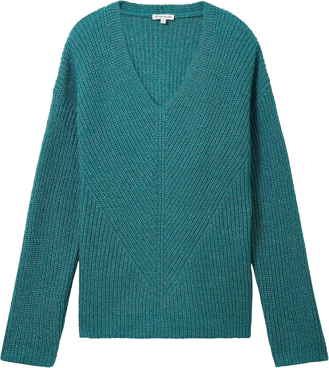 Tom Tailor Damen 1042956 RIPP Strickpullover mit V-Ausschnitt S 32402-ever Green Melange, S 32402-ev