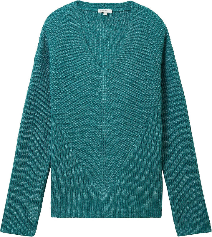Tom Tailor Damen 1042956 RIPP Strickpullover mit V-Ausschnitt S 32402-ever Green Melange, S 32402-ev