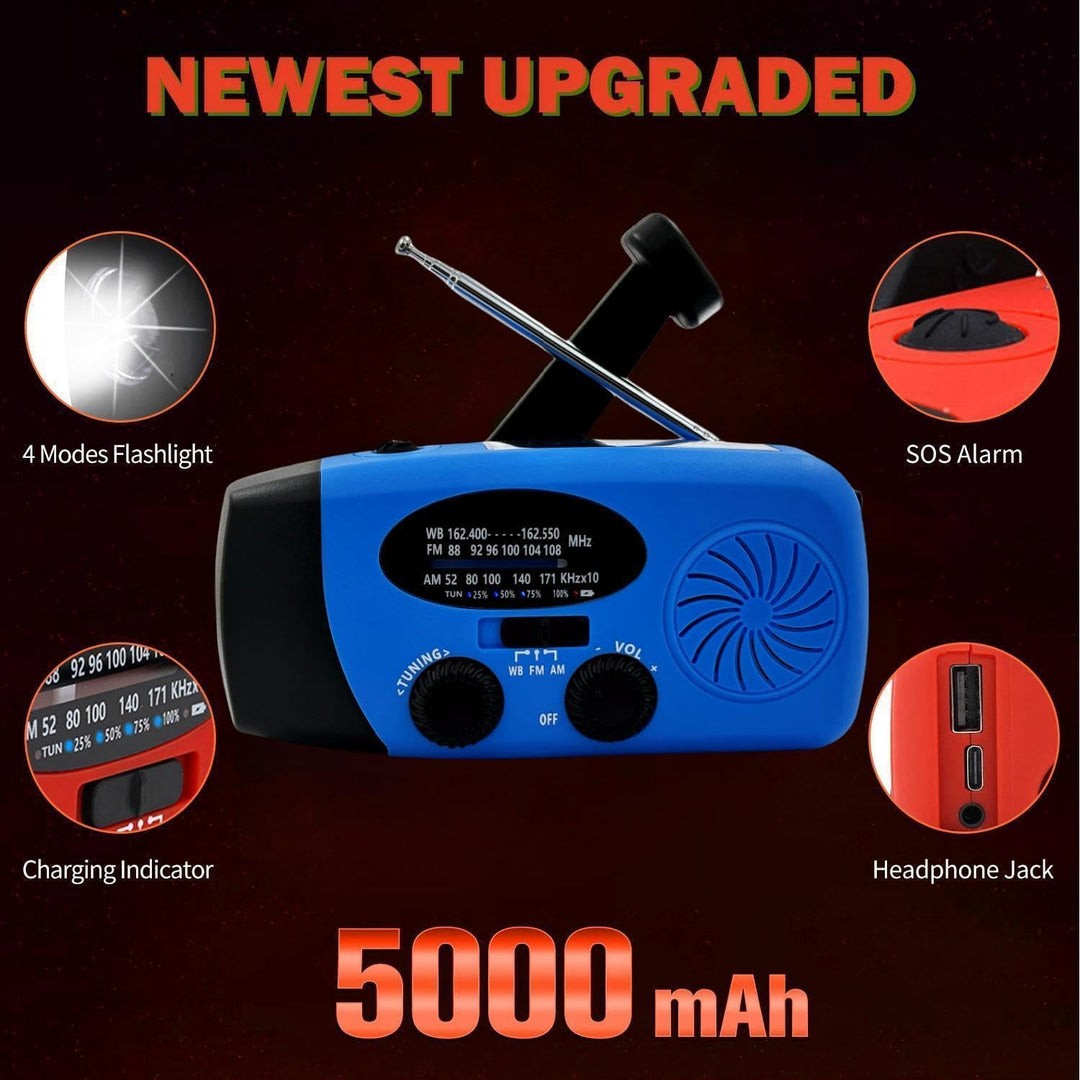 Solarradio zum Aufziehen, 5000 mAh, Notfallkurbel, Wetterradio, Solarradio mit Taschenlampe, NOAA/FM