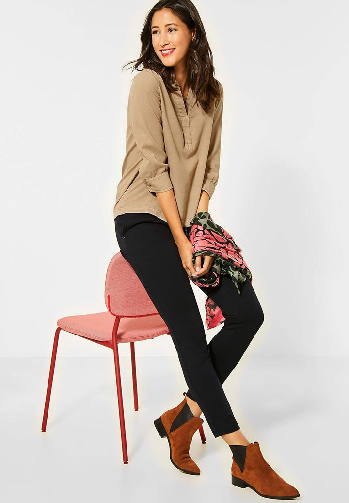 Street One Damen Bluse in Cord-Optik Pure Sand 34 Ärmel mit Schlitz und Knopf, Leichte Baumwolle