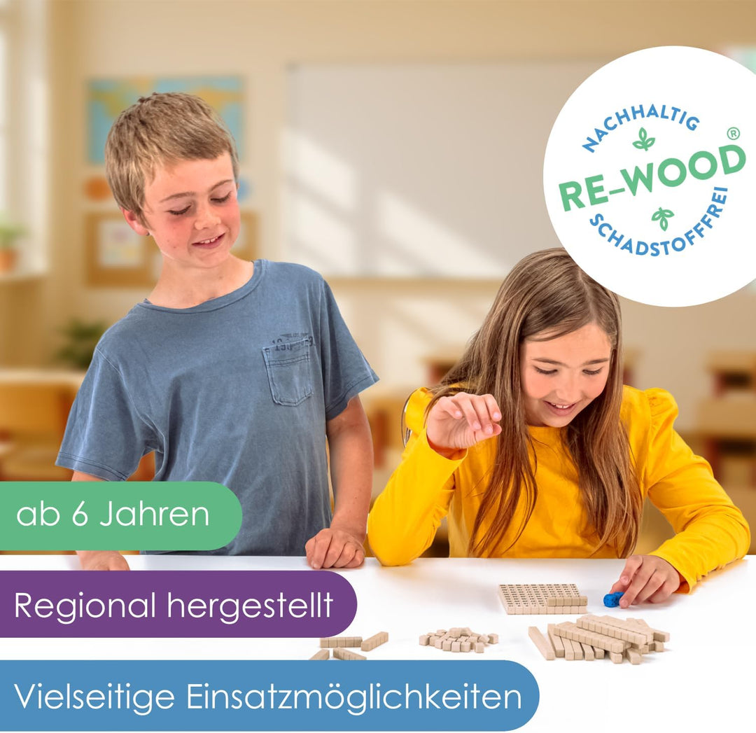WISSNER® Mathespiel Hunderterraum aus RE-Wood® - Nachhaltiges Lernspiel für Kinder- Made in Germany