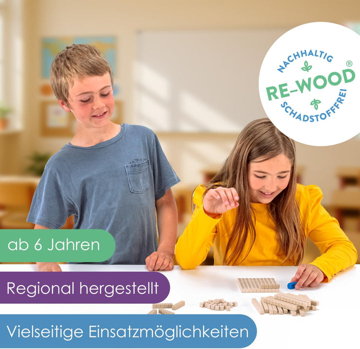WISSNER® Mathespiel Hunderterraum aus RE-Wood® - Nachhaltiges Lernspiel für Kinder- Made in Germany