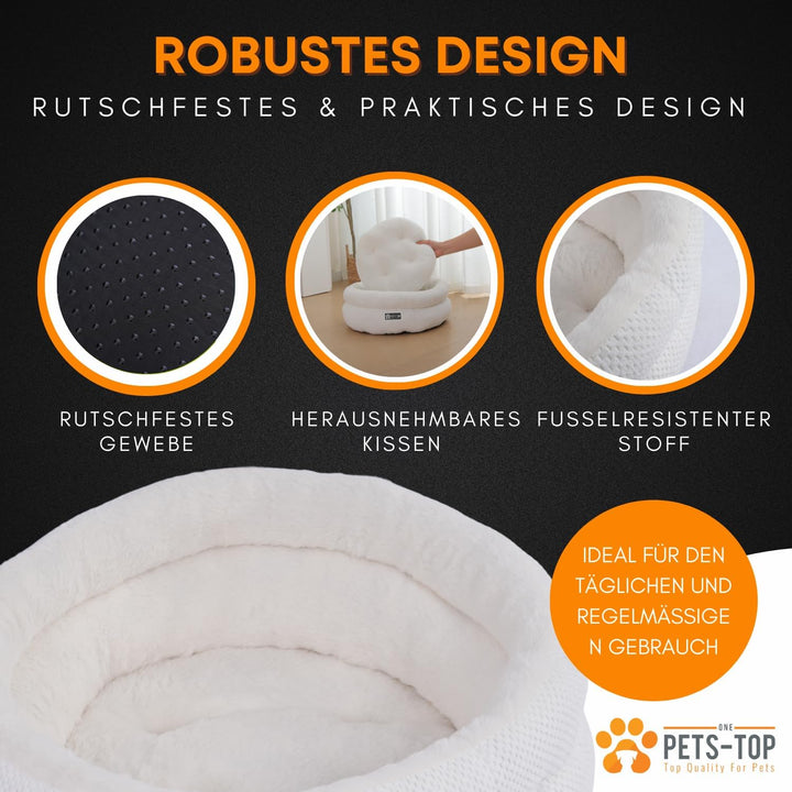 One PETS-TOP Katzenbett Rund Flauschig – Weiches Katzenkissen – Schlafplatz für Katze & Kleiner Hund