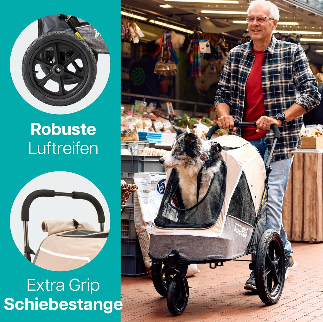 Innopet Sporty Evolution Latte 2-in-1 Hundebuggy und Fahrradanhänger für Hunde - Beige/Grau, 30kg Tr
