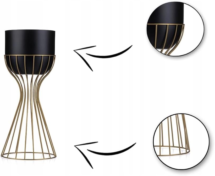 Moderne Blumenständer Metall 46 cm Hoch mit Schwarz Blumentopf Rund 18 cm Ø auf Robuste Gold Ständer