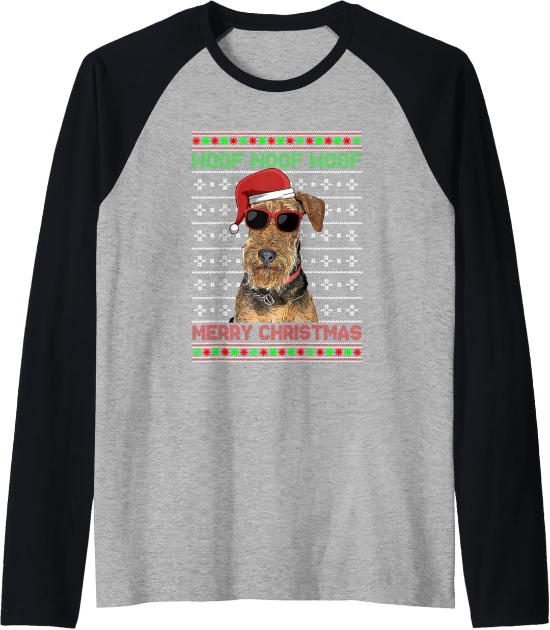 Airedale Terrier Hund Funny Woof Merry Christmas Raglan