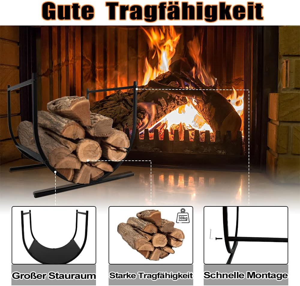 JOIEYOU Kaminholzregal Metall Brennholzregal Holzstapelhilfe U-förmiges Halbrund Kaminholzständer Au