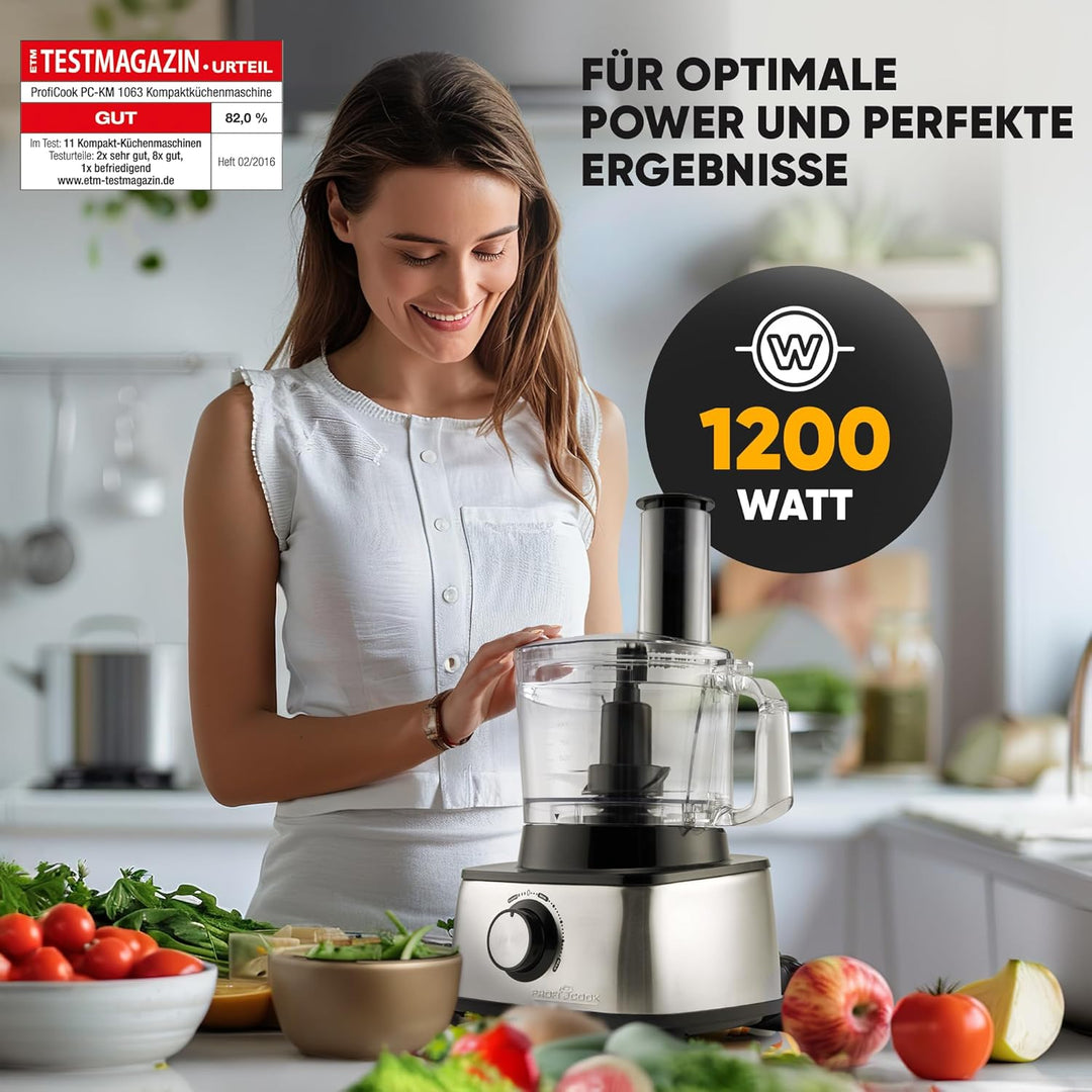ProfiCook PC-KM 1063 Kompakt-Küchenmaschine m. Edelstahlgehäuse, schneiden kneten mixen, Zitruspress