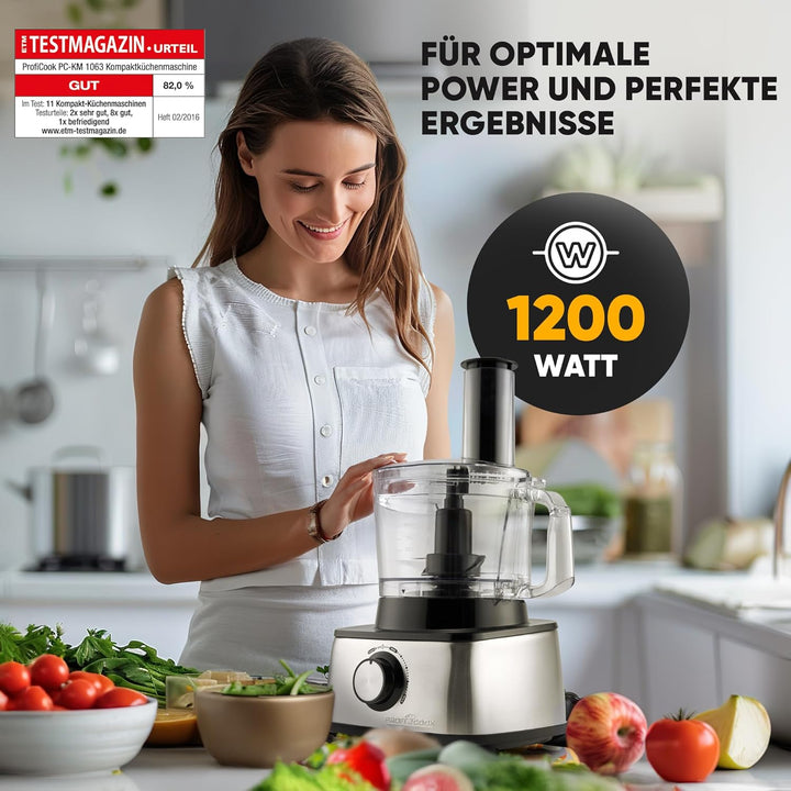 ProfiCook PC-KM 1063 Kompakt-Küchenmaschine m. Edelstahlgehäuse, schneiden kneten mixen, Zitruspress
