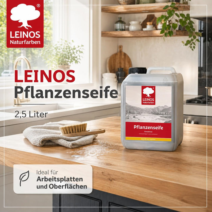 LEINOS Pflanzenseife 2,5 l – Rückfettender Universalreiniger für geölte, gewachste, lackierte Holzfl