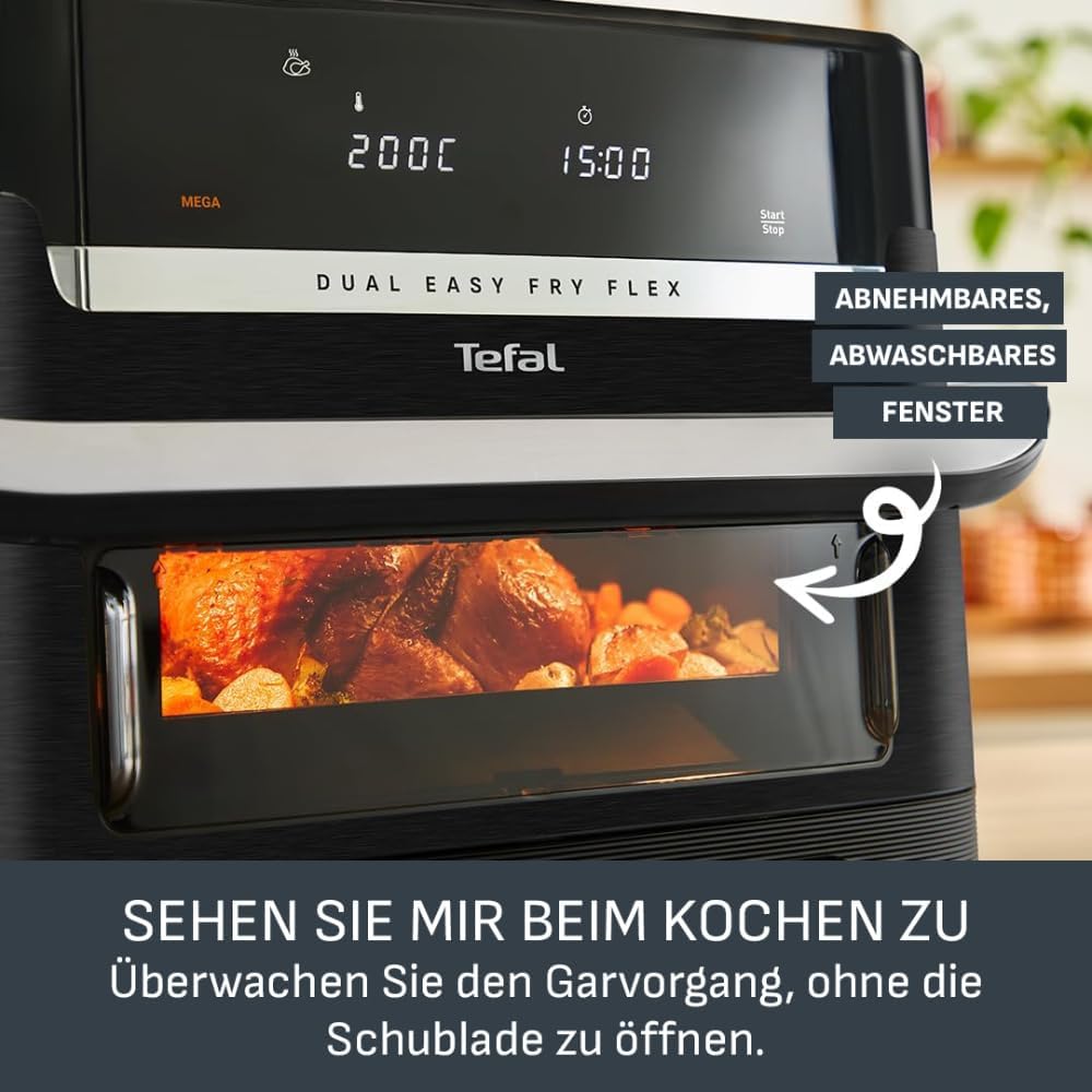 Tefal Dual Easy Fry Flex Heissluftfritteuse 9L – Airfryer mit 2 Kammern & GiantZone, FlexCook-Trennw