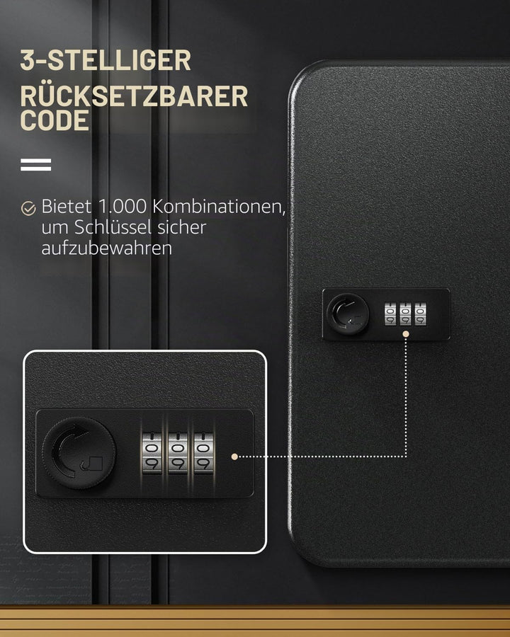 Uniclife Schlüsselschrank aus Stahl mit 28 Schlüsseln und Kombinationsschloss, an der Wand befestigt