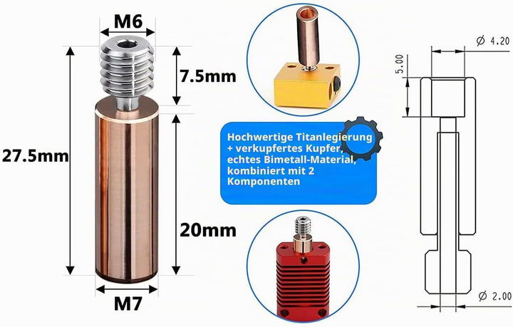 Upgrade All Metal Ender 3 Volcano Hotend High Flow High Speed, Bimetal Heatbreak Plated Copper Heate