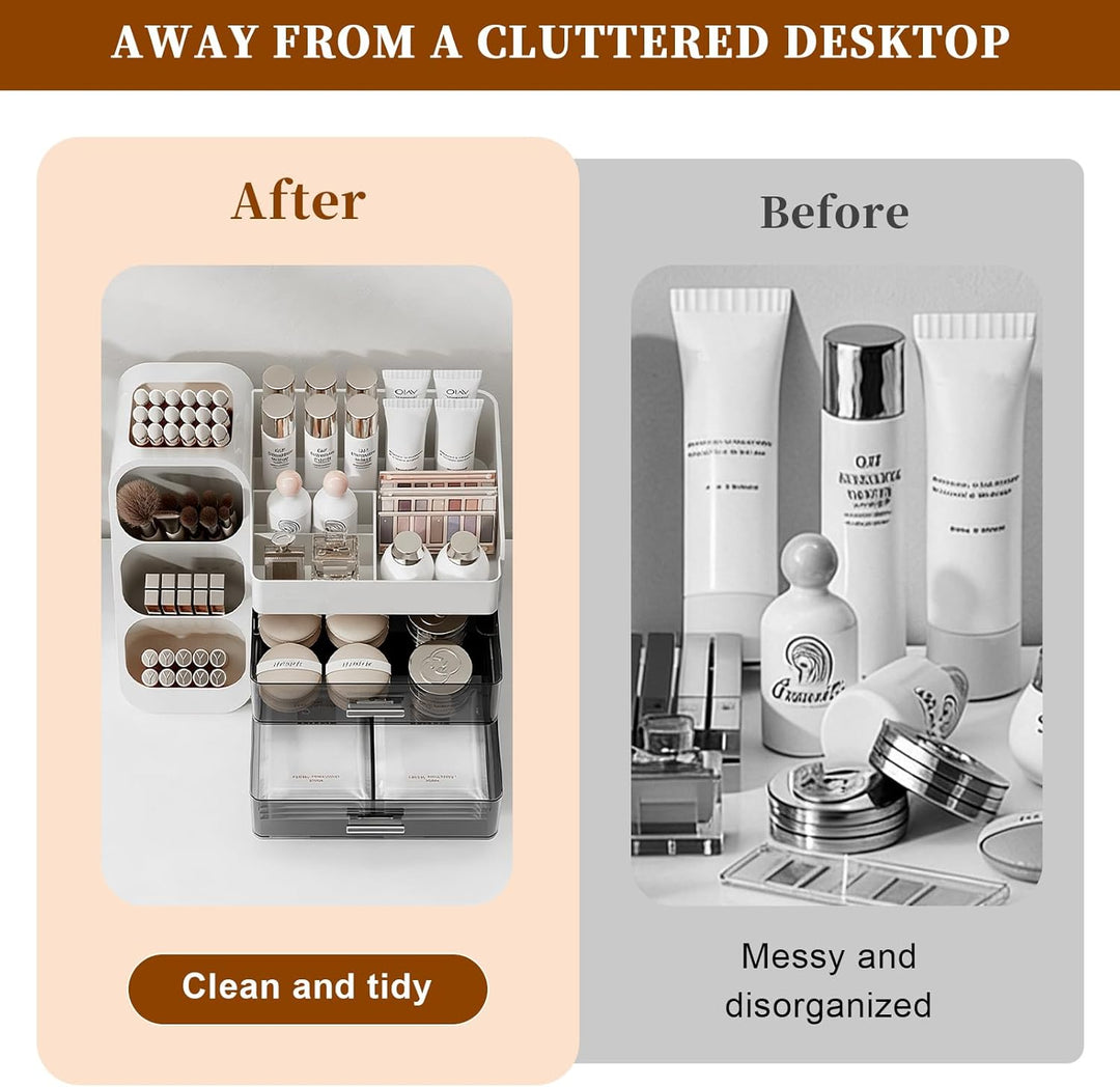 Make Up Organizer, Schminktisch Organizer mit Schubladen, 3-In-1 Aufbewahrungsbox Grosse für Makeup