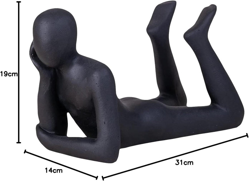 IDYL Moderne Skulptur Figur Sandsteinguss Lying Man | wetterfest |Farbe schwarz | Masse 31x14x19 cm