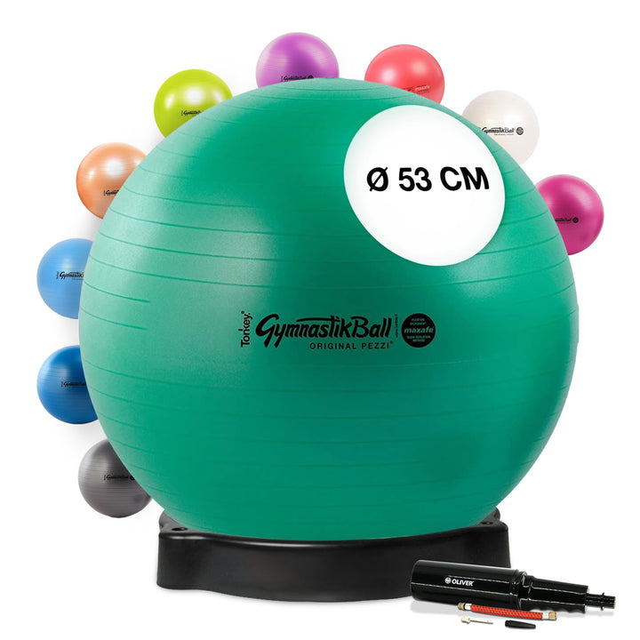 Pezzi - Gymnastikball Original Pezziball MAXAFE 53cm mit Ballschale & Oliver Rapid Pumpe – Sitzball