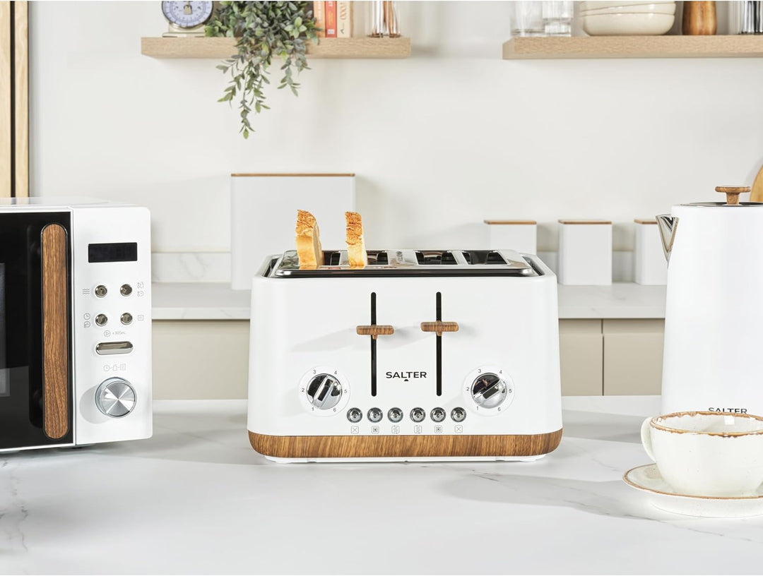 SALTER Toronto 4-Scheiben-Toaster – Breite Schlitze, 6 Bräunungsstufen, herausnehmbare Krümelschubla