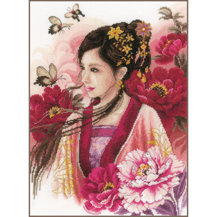 Lanarte Kreuzstichset Asiatische Frau in Pink, Kreuzstichpackung mit Zählmuster, Baumwolle, Mehrfarb