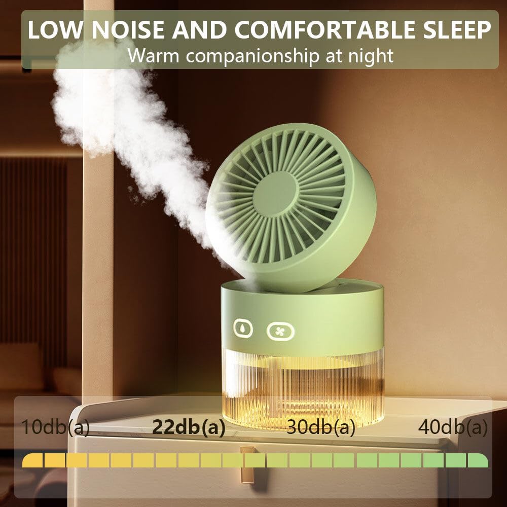 Tischventilator mit Wasserkühlung, Mini Ventilator mit Kühlen Nebel, 3 Windmodi, Nachtlichter, Schre