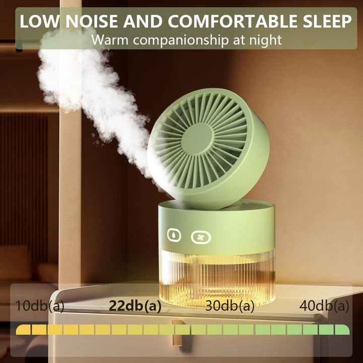 Tischventilator mit Wasserkühlung, Mini Ventilator mit Kühlen Nebel, 3 Windmodi, Nachtlichter, Schre