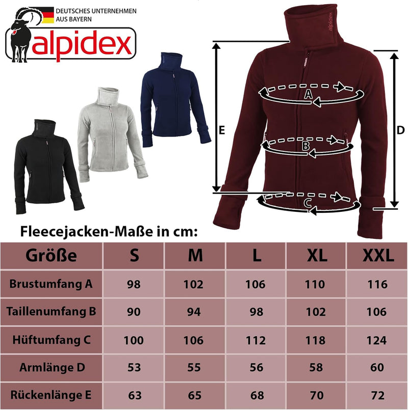 ALPIDEX Damen Fleecejacke Hoher Stehkragen Daumenlöcher Tailierte Winter Fleece Jacke Antipilling Wa