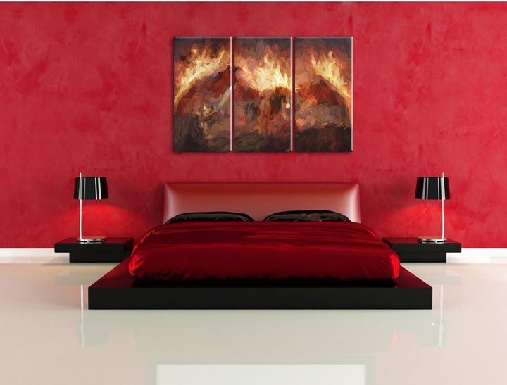 Pixxprint Ritter Drachen als Leinwandbild/Grösse: 3 Teilig (120x80) / Wandbild/Kunstdruck/fertig bes