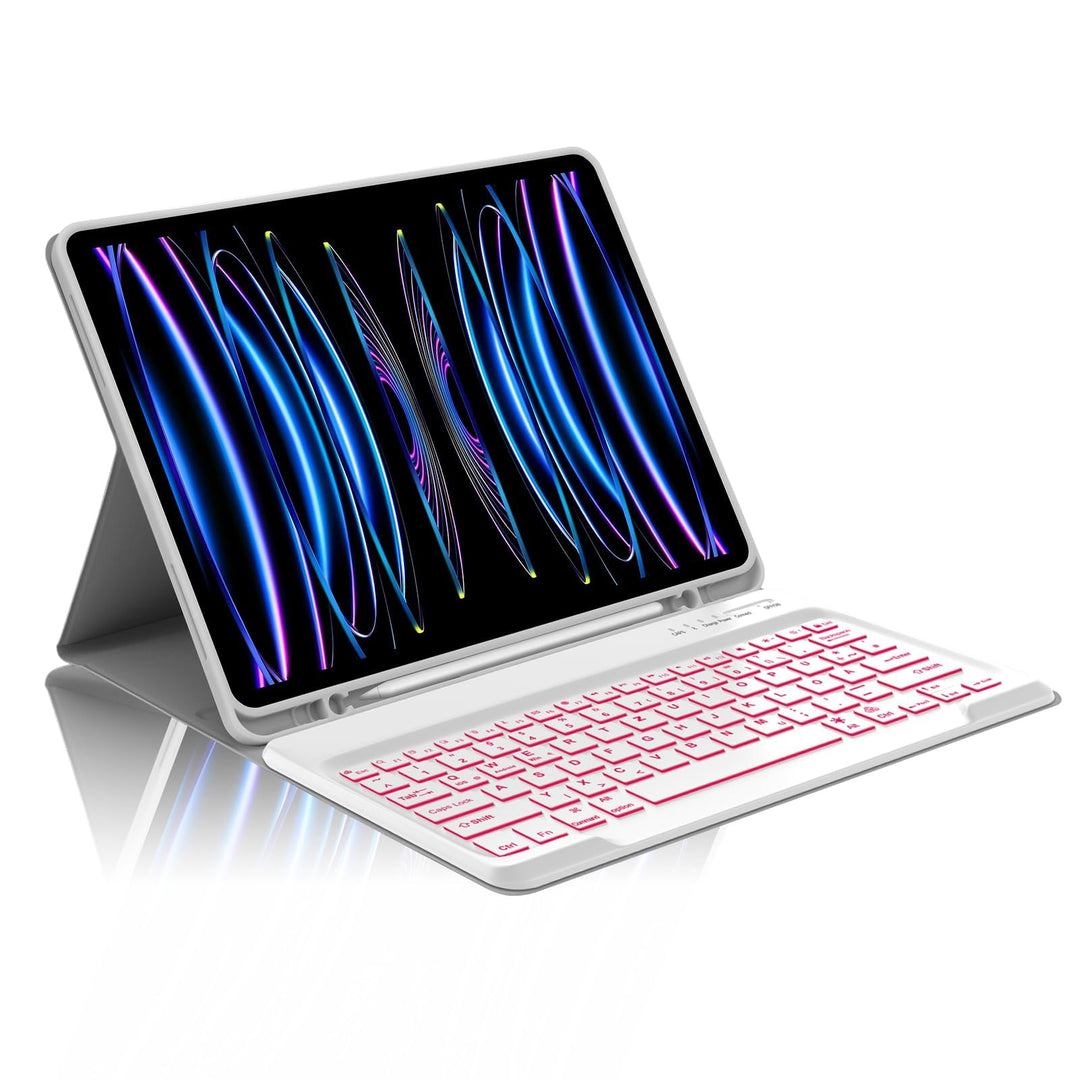 Für iPad Pro 12,9" Hülle mit 7-Farben Beleuchtung Tastatur (2018-2022) – QWERTZ Bluetooth Tastatur,