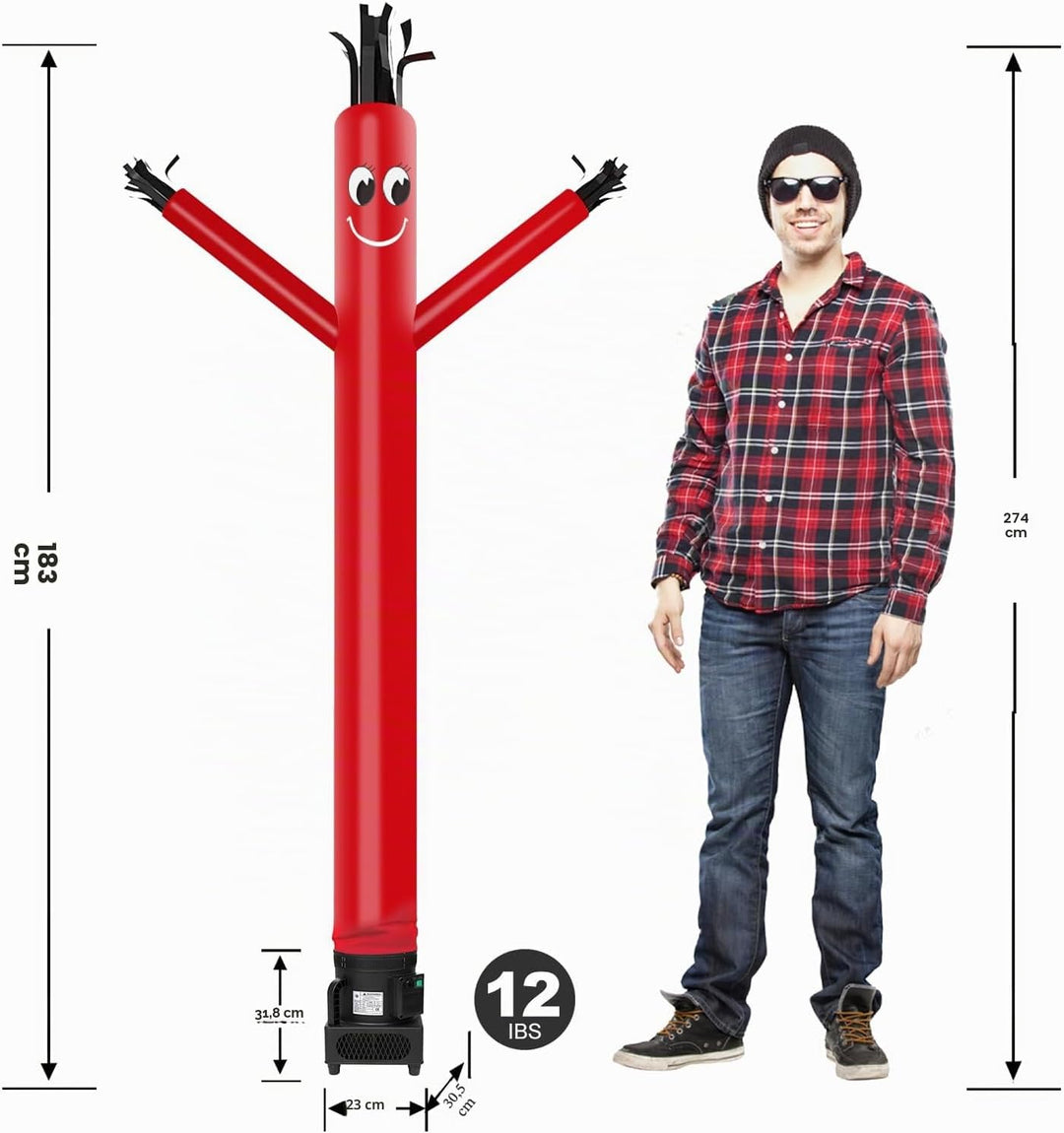 MOUNTO Fliegenpuppe Tänzerin mit 1/3 PS Gebläse, 1,8 m, Rot Rot/Ausflug, einfarbig (Getaway Solids),