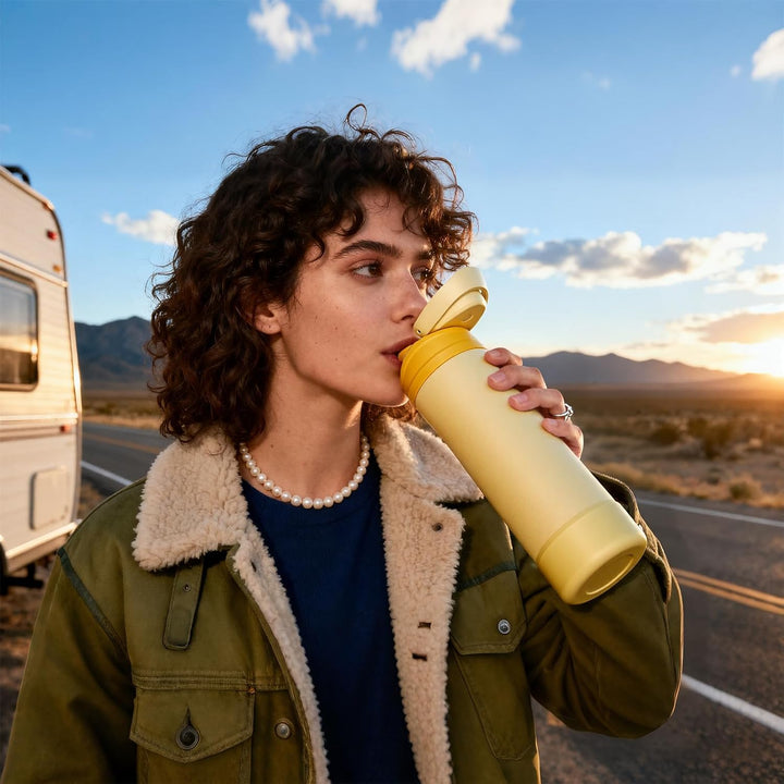 Fjbottle Edelstahl Trinkflasche 1L/750ML – 1-Klick Öffnung BPA-frei Wasserflasche für Sport, Schule,