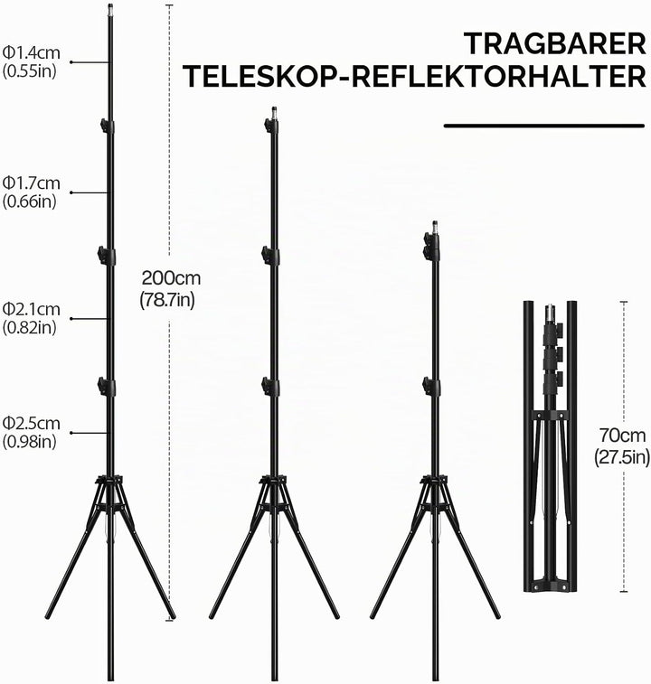 Spardar 110CM 5 in 1 Reflektor Mit Stativ, Runder Faltreflektor (Diffusor und Gold/Silber/Weiss/Schw