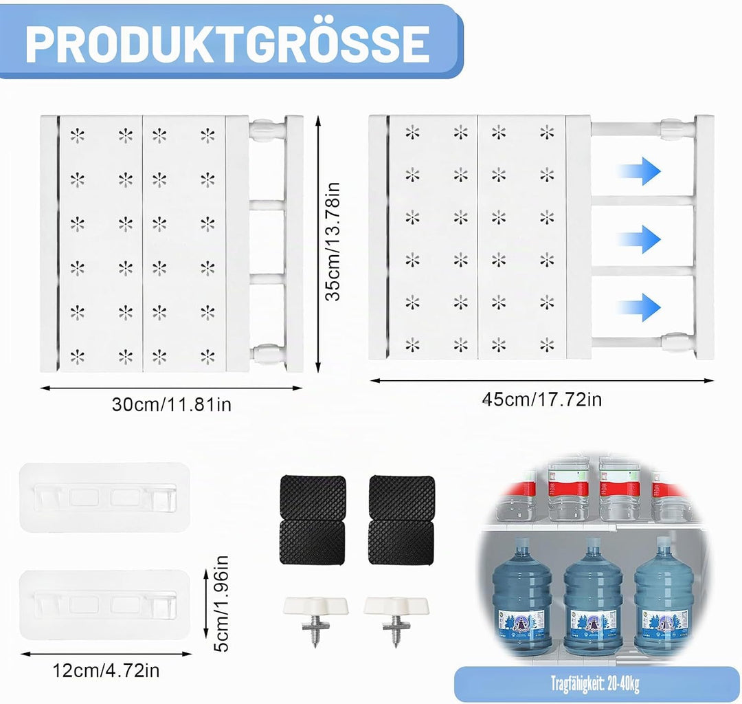 Verstellbare Einlegeböden Schrank - 35cm Weit, Verstellbare Länge 30-45cm - Erweiterbares Einlegeböd