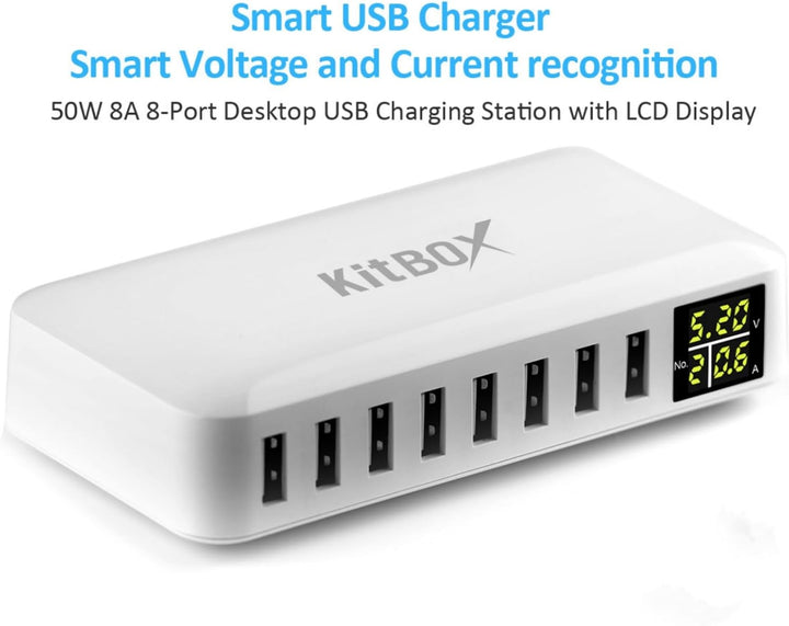 iLepo 8 Port USB A Ladegerät mit LED Anzeige,USB Netzteil Eingang 100-240V 40W 5V8A output Multi USB