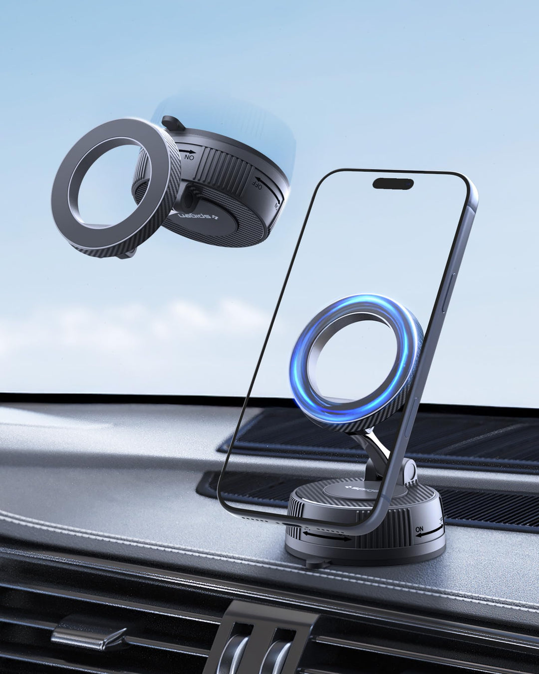 Spigen VacuumLock Magnetische MagSafe Handyhalterung Auto, 3 Fach Verstellbar, 360° Drehbar, Starke