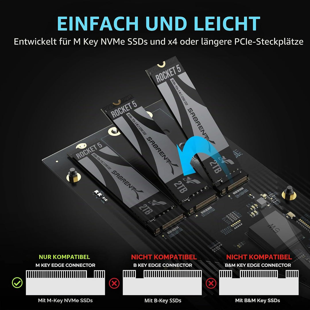 SABRENT PCIe 3.0 x4 m.2 Adapter Karte mit 10GbE, 3× NVMe SSD Slots, Aluminium-Kühlkörper, unterstütz