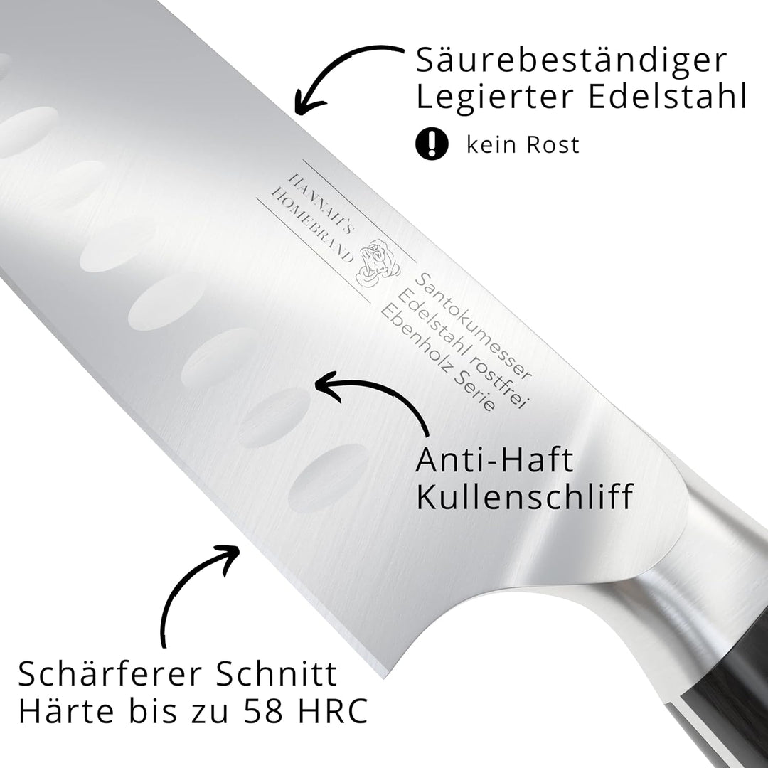 Hannah's Homebrand® Santoku Messer & Sushi Messer - verblüffend scharfes Küchenmesser 18 cm Klinge -