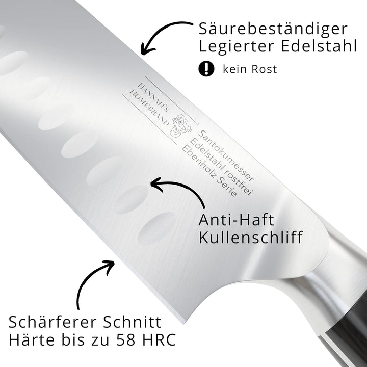 Hannah's Homebrand® Santoku Messer & Sushi Messer - verblüffend scharfes Küchenmesser 18 cm Klinge -