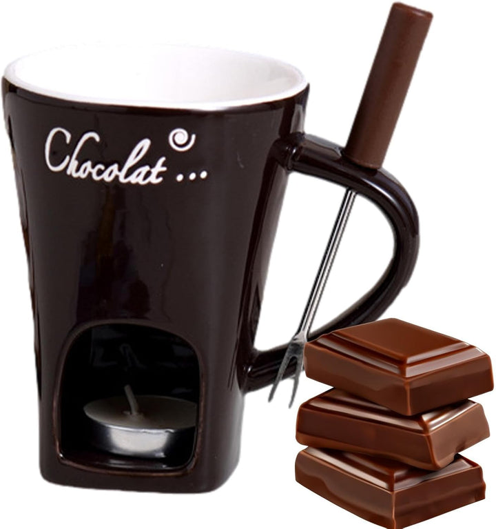 Schokoladen Fondue Becher Set | 130 Ml Teelicht Schokofondue Tasse Aus Keramik | Schoko Fondue Teeli