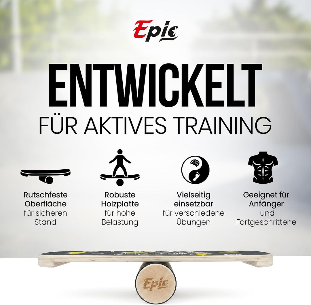 Balance Board mit Rolle – Balance-Trainer aus Holz für Fitness, Tennis, Leichtathletik sowie Surf- &amp;